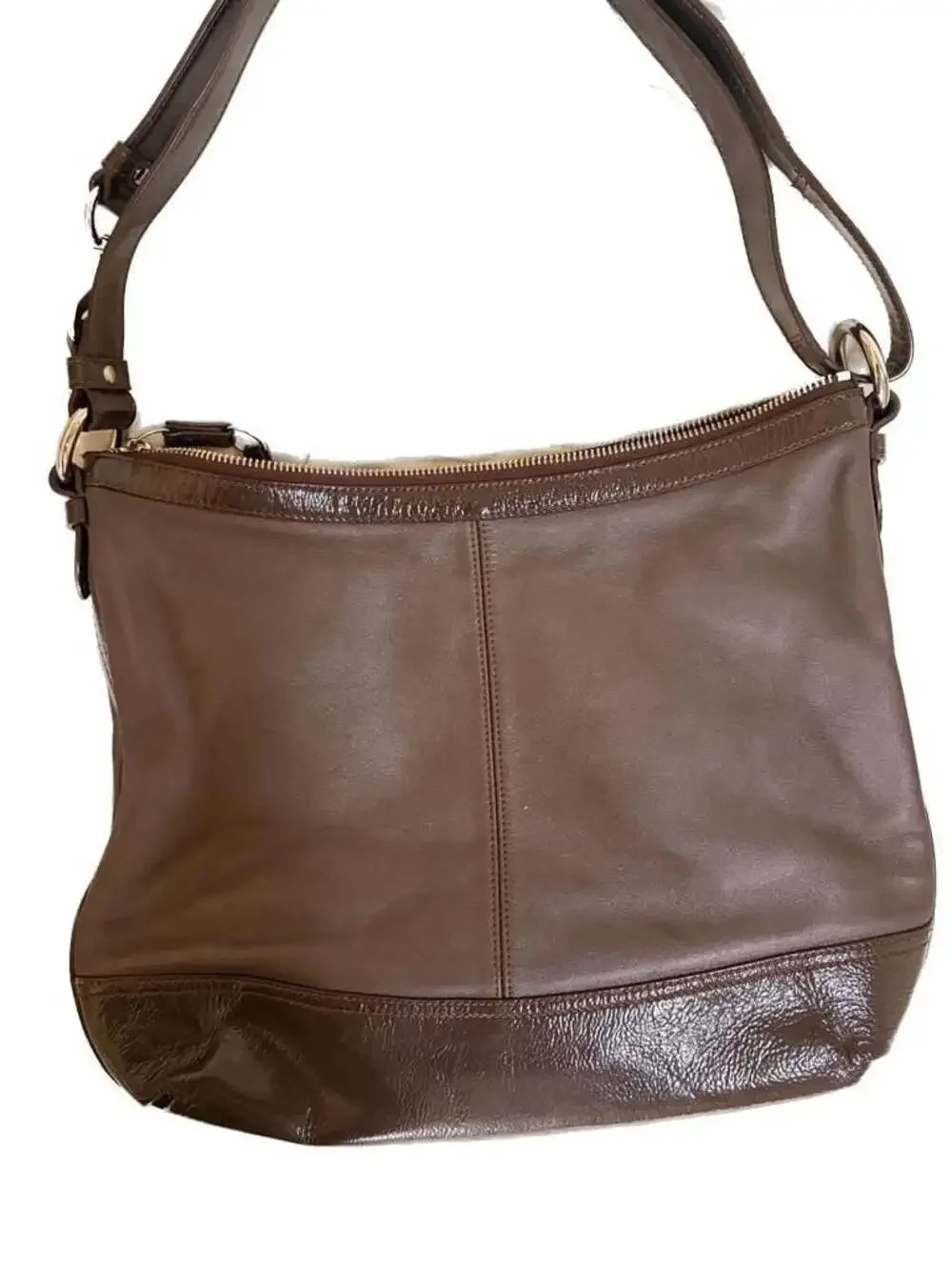 Coach F19726 Brown Leather and Patent Leather Convertible Shoulder Bag